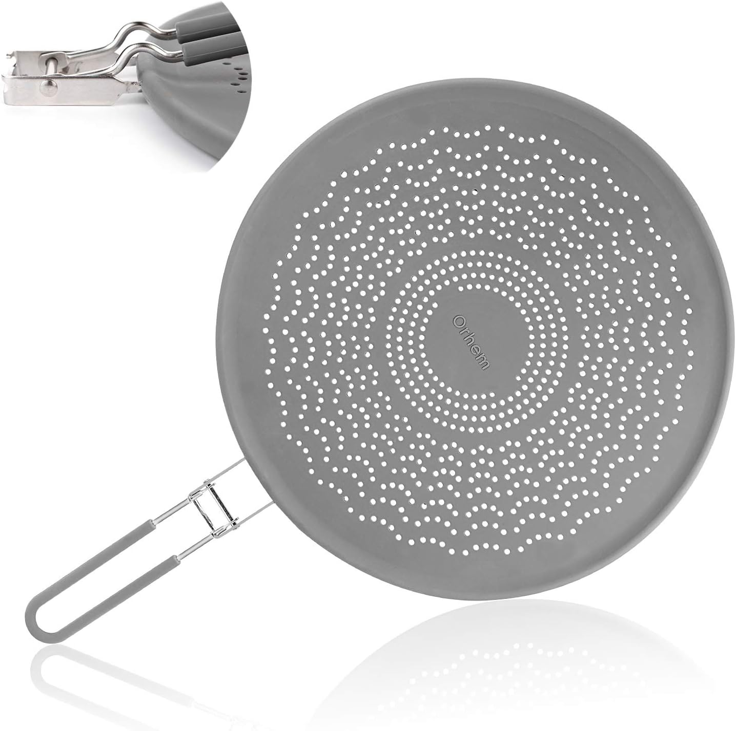 13” Silicone Splatter Screen Pan Cover with Folding Handle, Heat Insulation Cooling Mat, Strainer, Drain Board, Oil Splash Guard for Frying Pan