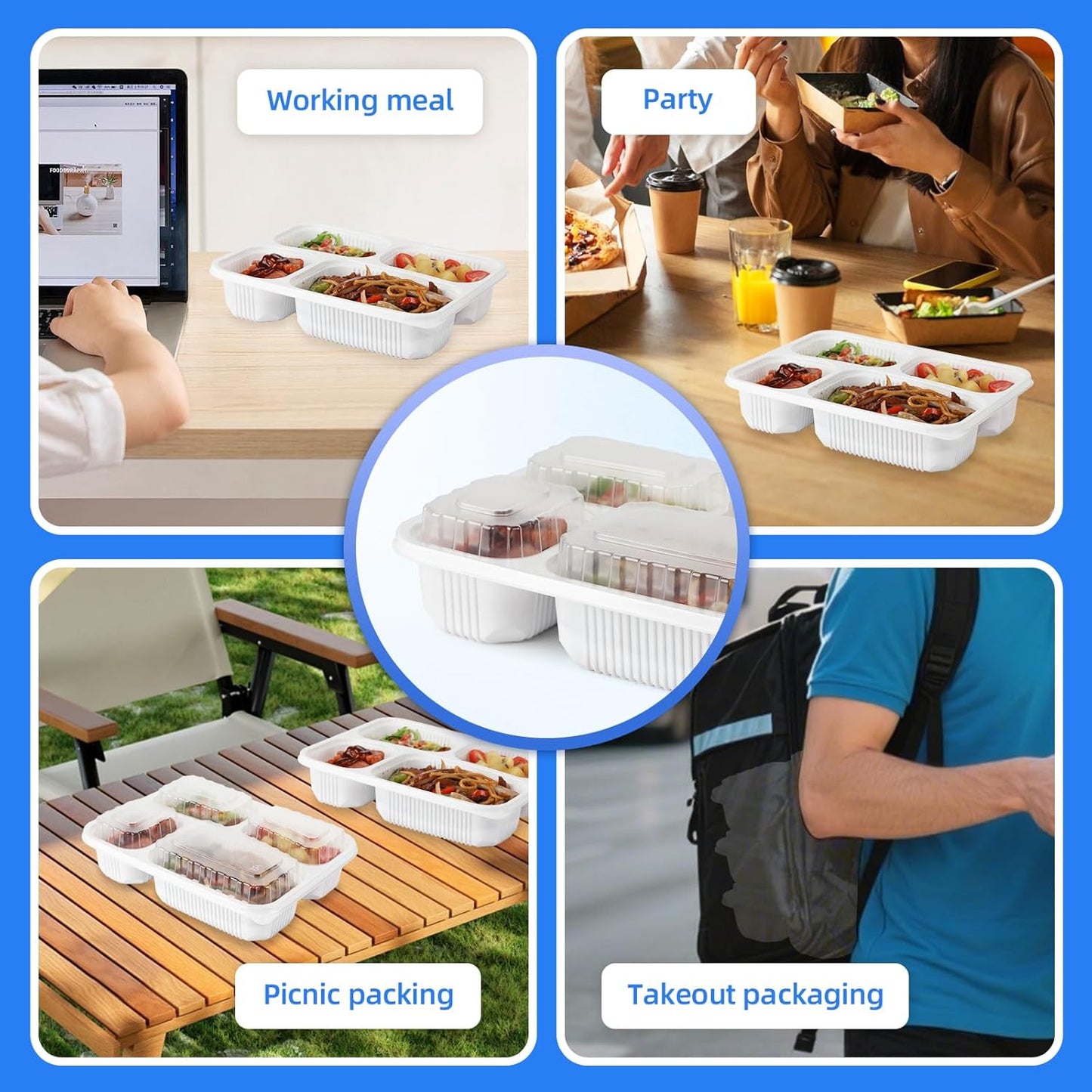 YANGRUI Meal Prep Container with Lid 40 Pack 34 oz - Reusable 4 Compartment Quad Seal Leak Defense Food Containers | BPA Free Flexible PP Plastic | Shrink Wrap Microwave & Dishwasher Safe Takeout Box