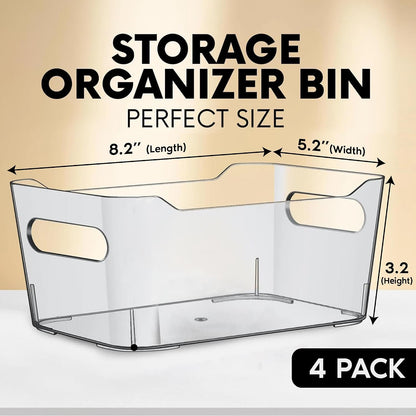 Clear Plastic Storage Bins, Pantry Organizers and Storage Containers, Large Fridge Organizer Bins, Home Kitchen Cabinet Organizer, Medicine Cabinet Bin for Organizing Freezer Closet