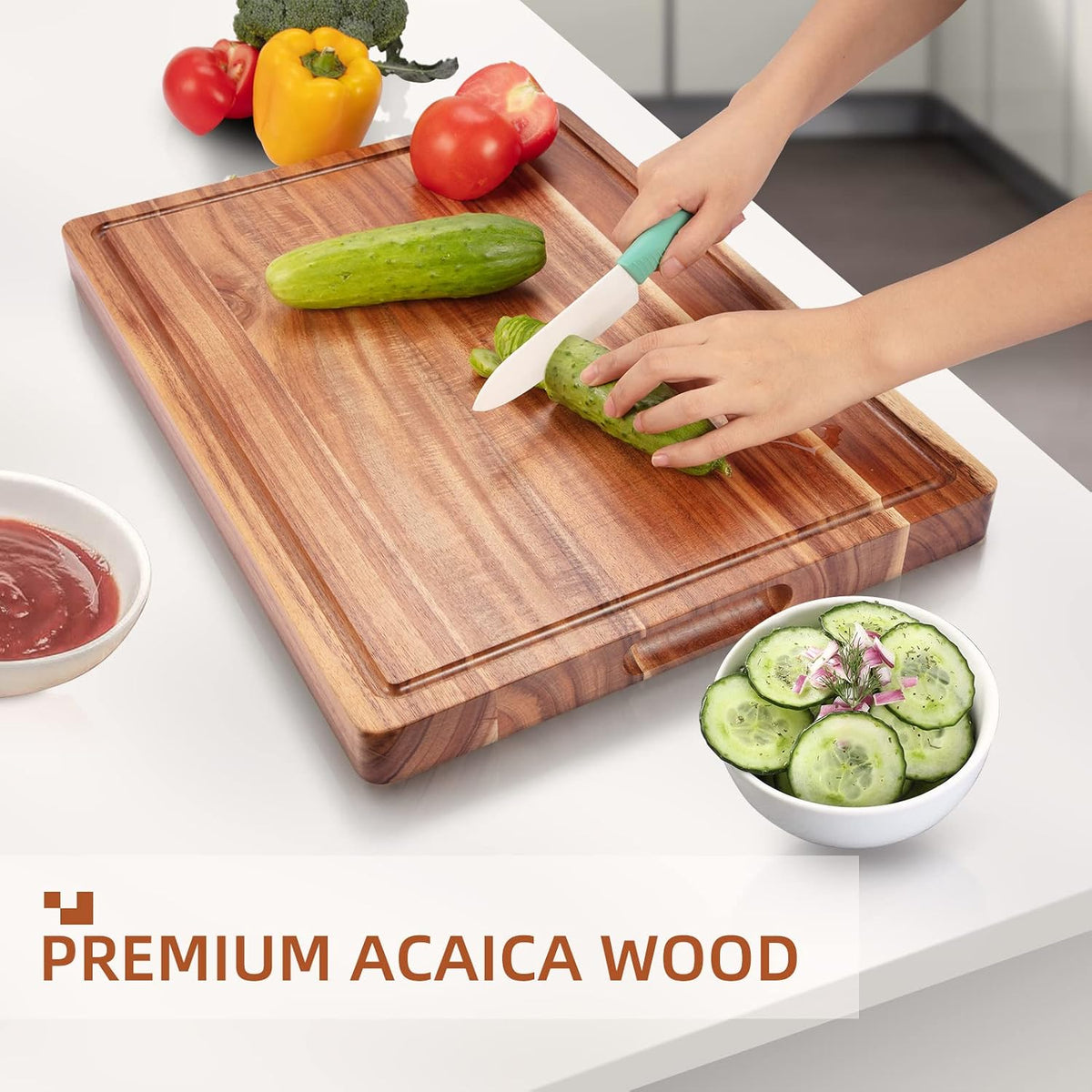 GlowSol Extra Large Acacia Wood Cutting Boards for Kitchen, 24 x 18 Inch