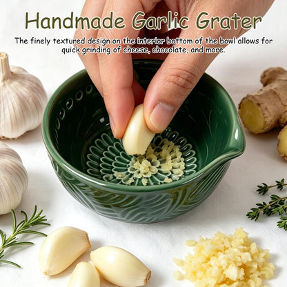 Grater Plate, 3 in 1 Handmade Tool Ceramic Bowl with Herb Stripper (Gray)
