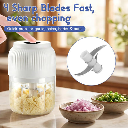 Electric Garlic Chopper, 2026 New Mini Food Processor & Food Chopper for Kitchen, Portable Cordless Garlic Mincer with 6 Stainless Steel Blades, Small Vegetable Chopper for Onion Salad (400ML Blue)