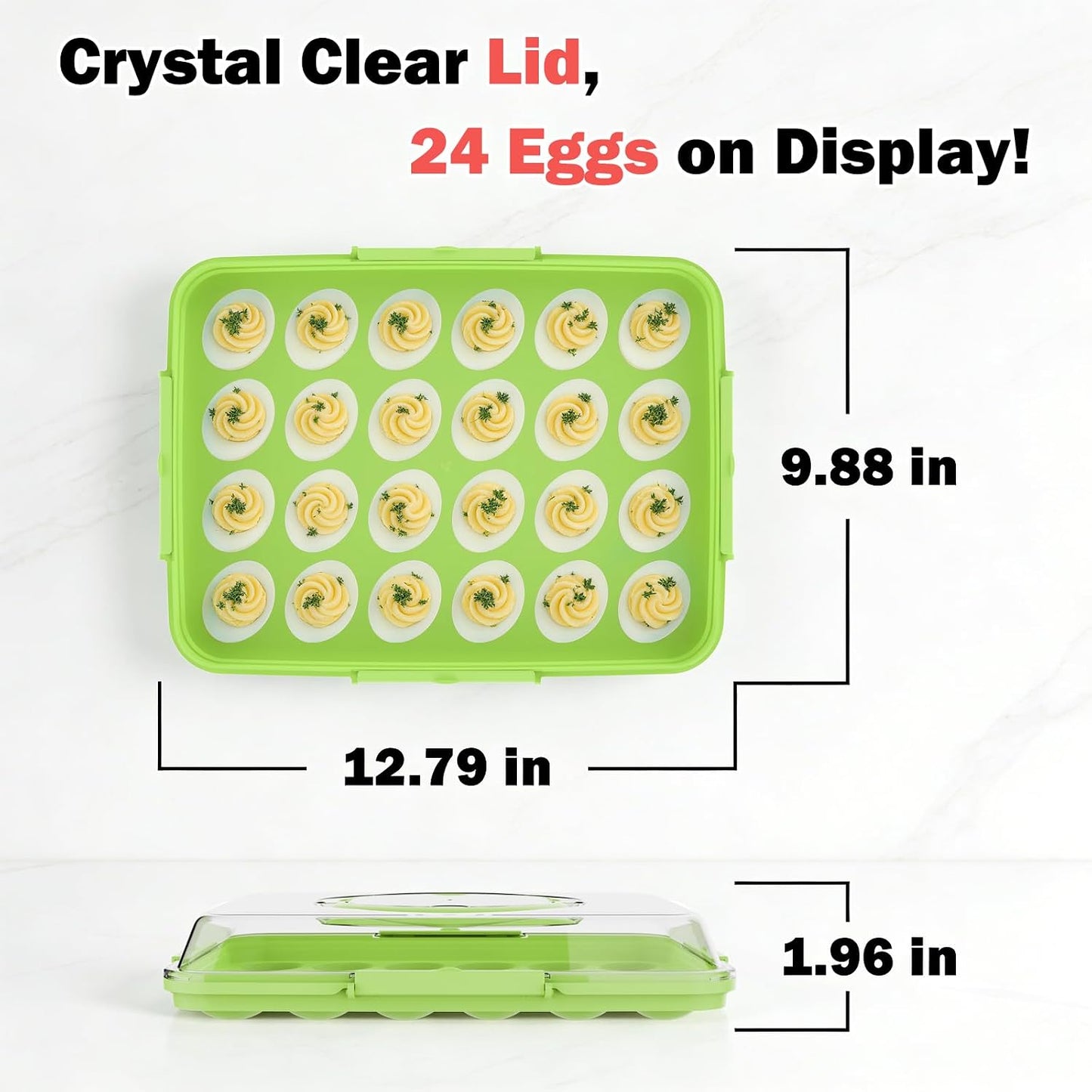 Deviled Egg Containers with Lid - Reusable Platter 2 Pack 48 Count Storage Tray with Handle for Potlucks, Tea Parties, Party, Thanksgiving, Picnics, Refrigerator, Christmas, Easter, Brunches (Blue)