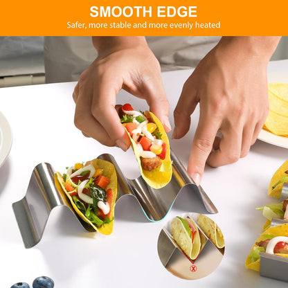 Taco Holder 12 Packs - Stainless Steel Taco Holders set of 12, Oven & Dishwasher & Grill Safe Taco Shell Tray, Each Metal Taco Stands for 3 Tacos, Stylish Taco Rack with Handles