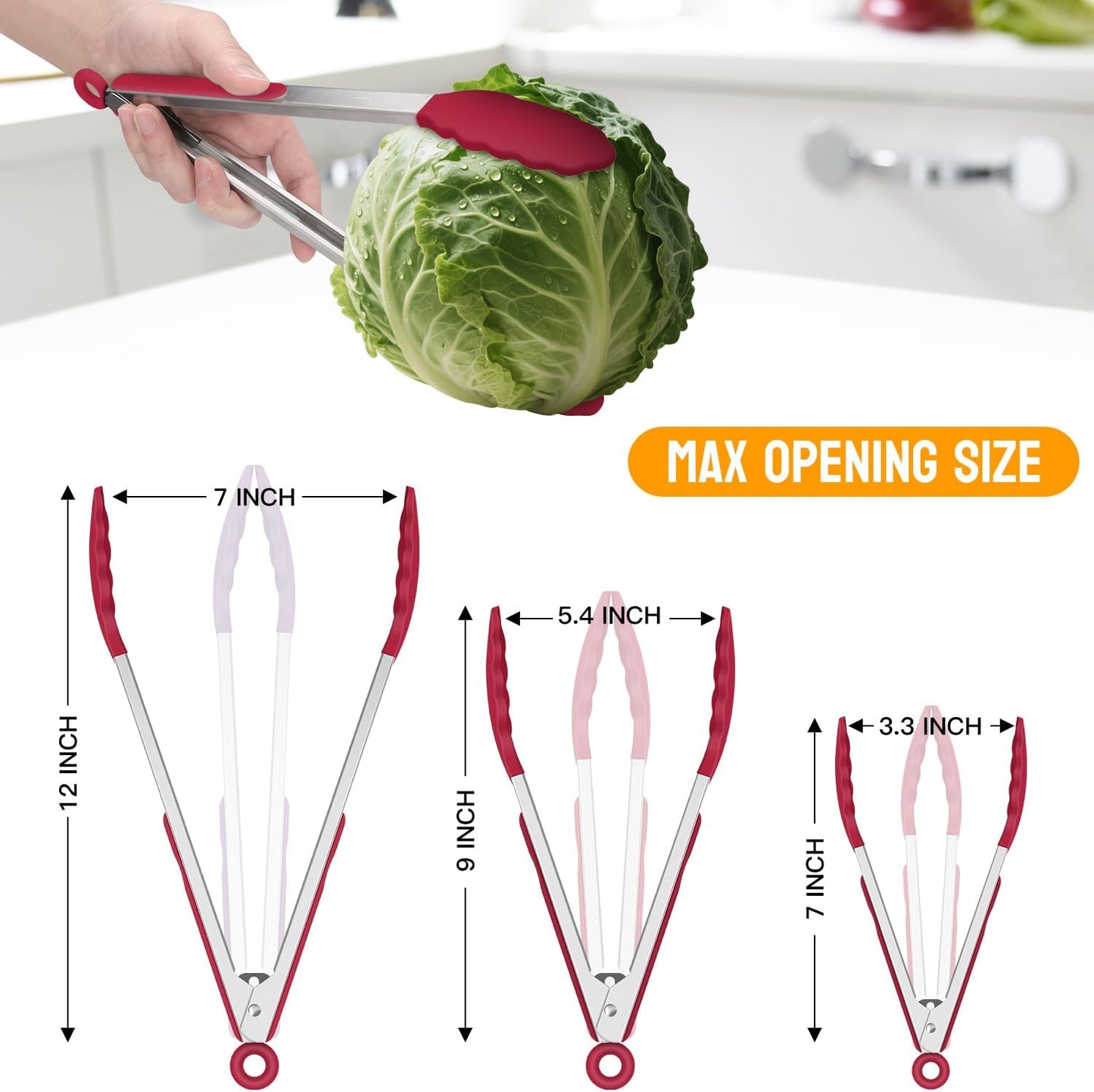 HOTEC Premium Stainless Steel Locking Kitchen Tongs with Silicon Tips, Set of 2-9" and 12"