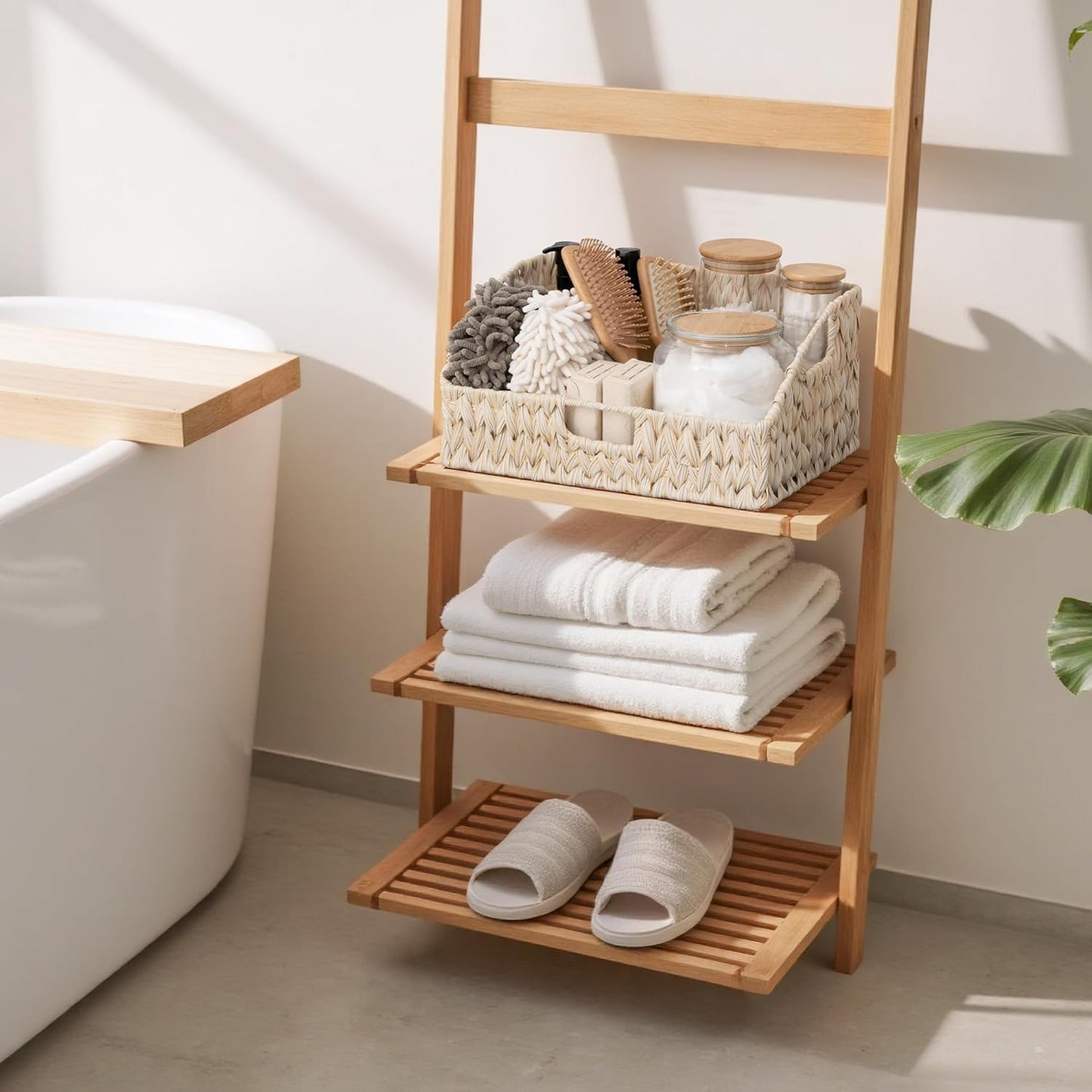 GRANNY SAYS Wicker Storage Baskets for Shelves, Trapezoid Woven Basket with Handles, Storage Wicker Baskets for Pantry, Water Hyacinth, 2-Pack