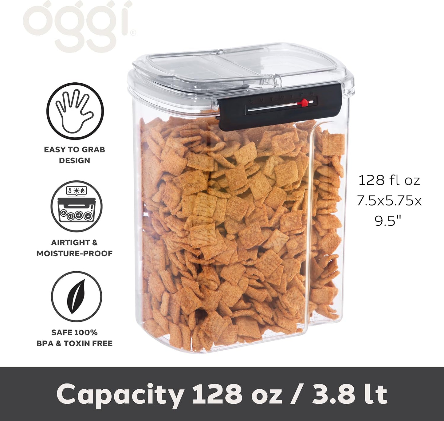 Oggi Easi Grip 23oz Moisture Proof Storage Container, Ultra Clear BPA-Free Sealable Canister, Flip Open Pouring Lid, Date Reminder Slider on Clip, Ideal Kitchen and Pantry Storage (23oz / 0.68lt)