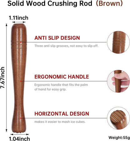 7.6" Brown Wooden Muddler for Cocktails – Durable Wood Ice Crusher – Stylish Wooden Mojito Muddler Bar Tool – Handy Cocktail Muddler- Perfect Masher Kitchen Tool for Garlic Avocado Herbs and Fruits
