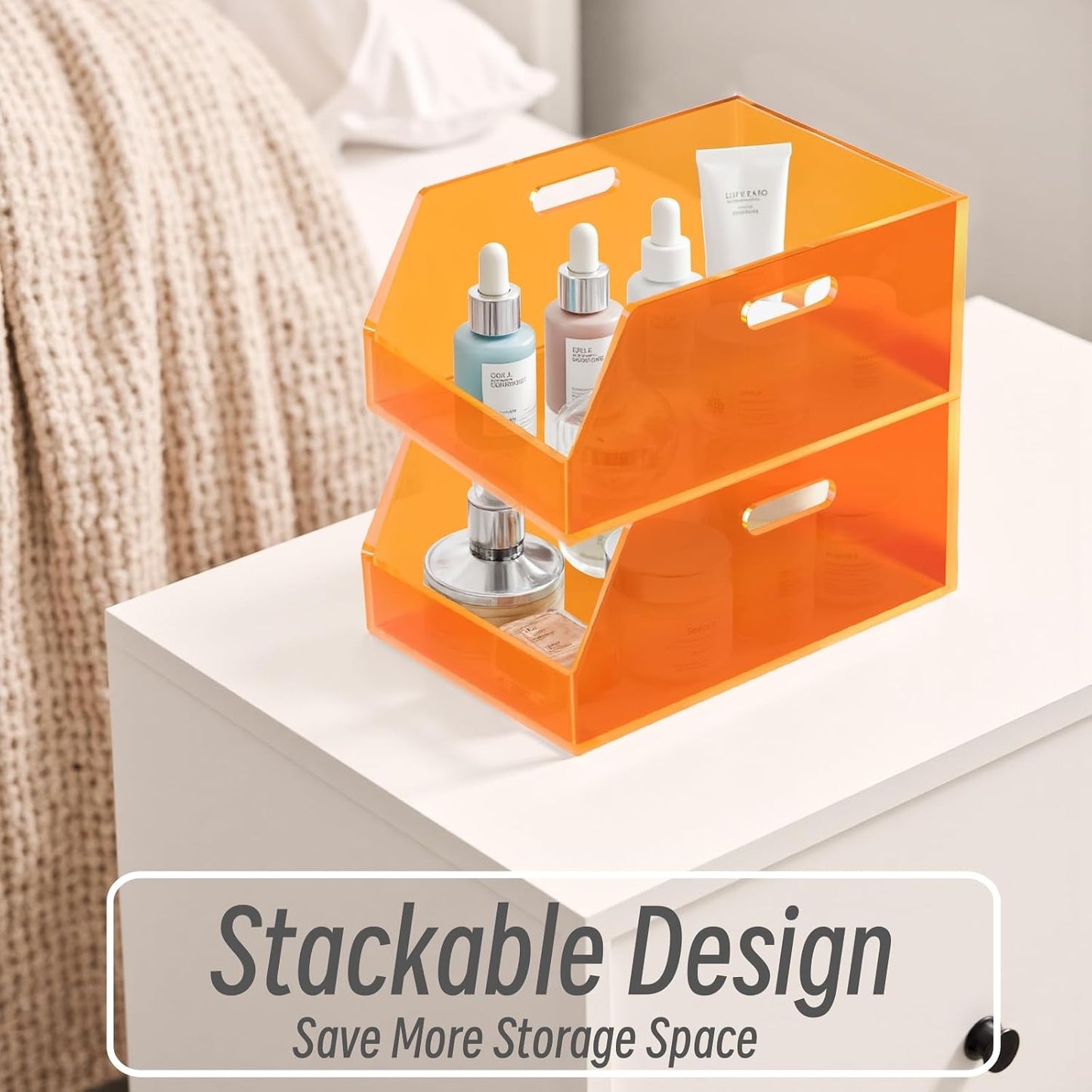 Gelite Stackable Storage Bins Open Front Clear Organizer Bins with Handles Acrylic Storage Container for Pantry Kitchen Cabinet Bathroom Closet Office Organization, 11.4x7.5x5.1''
