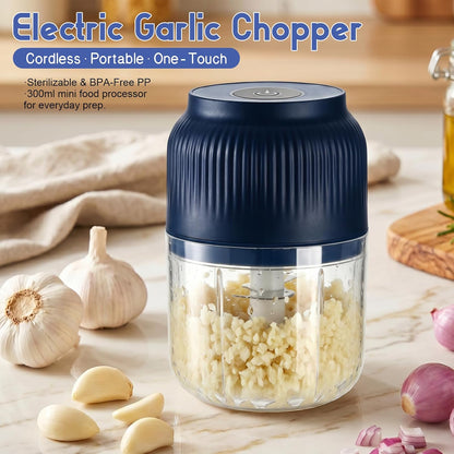 Electric Garlic Chopper, 2026 New Mini Food Processor & Food Chopper for Kitchen, Portable Cordless Garlic Mincer with 6 Stainless Steel Blades, Small Vegetable Chopper for Onion Salad (400ML Blue)