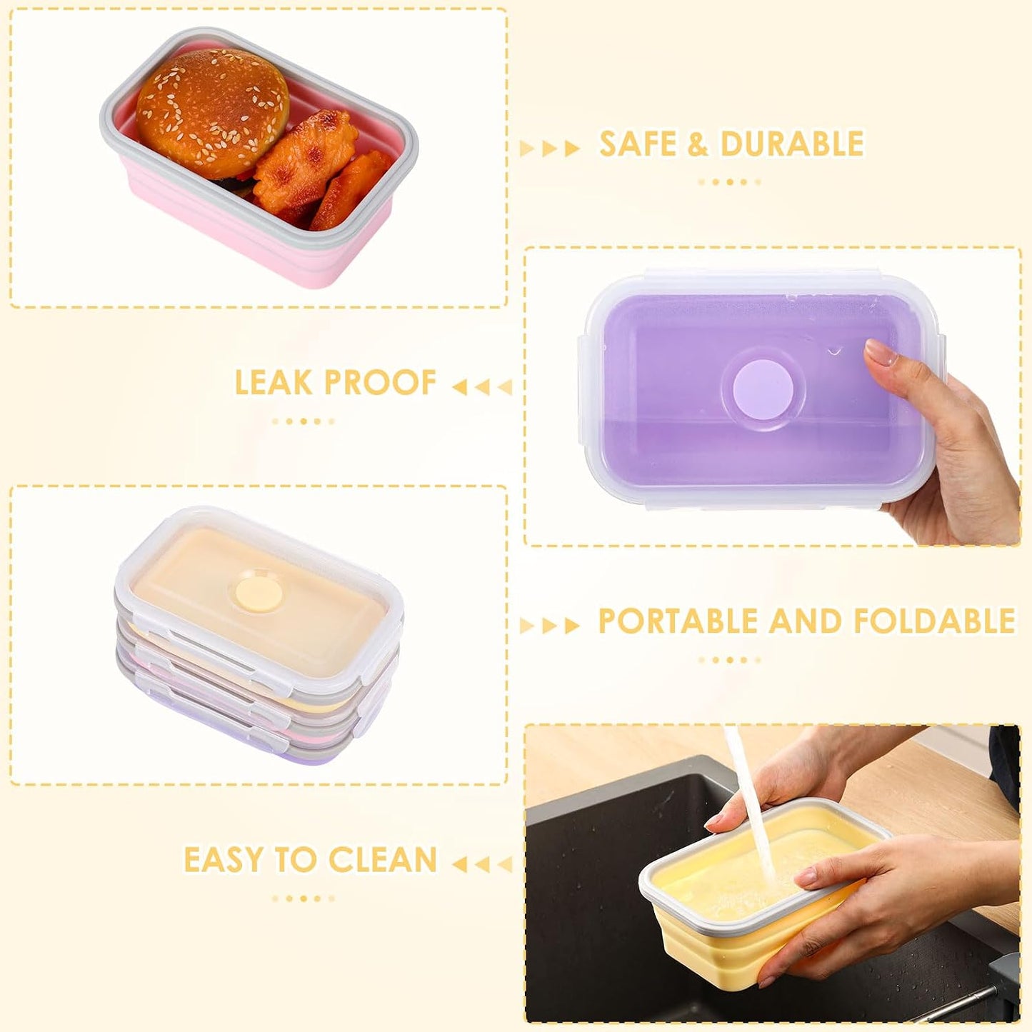 Mifoci 6 Pcs Silicone Containers for Food Collapsible Food Storage Containers with Airtight Lids Stacking Leftover Foods Storage Lunch Box for Freezer Microwave Dishwasher Safe(Morandi,18.6 oz)