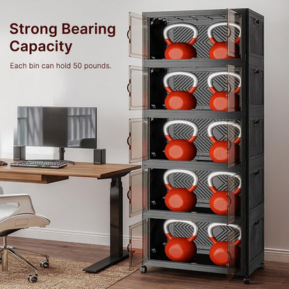 UAMFURI 720QT Stackable Storage Bins with Lids, Extra Large Storage Cabinet with Doors and Wheels, Collapsible Plastic Storage Box for Bedroom Dorm Office Garage