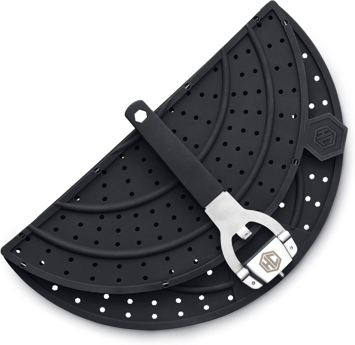 HexClad Grease Splatter Screen for Frying and Searing, Fits 10 and 12-inch Pans, Dishwasher-Safe, Folding Design, Heat-Safe to 480°F, Stay-Cool Locking Handle, Silicone and Stainless Steel