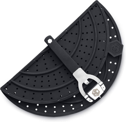 HexClad Grease Splatter Screen for Frying and Searing, Fits 10 and 12-inch Pans, Dishwasher-Safe, Folding Design, Heat-Safe to 480°F, Stay-Cool Locking Handle, Silicone and Stainless Steel