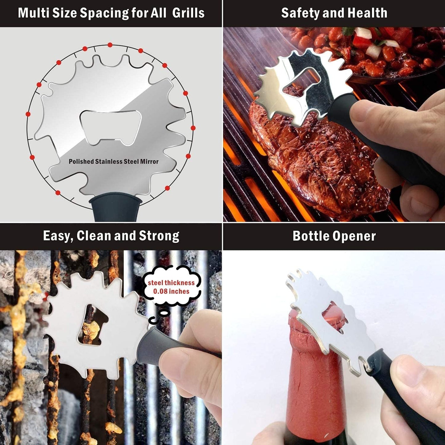 Grill & Griddle Scraper,2pcs Sturdy BBQ Grate Cleaning Tool,Stainless Steel Grill Brush Non-bristles Slant Edge Grill Scraper-Includes Bottle Opener,Perfect Barbecue Grill Accessories