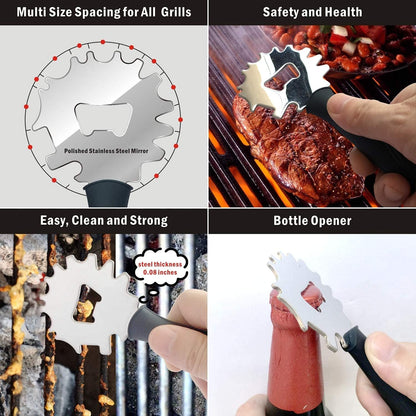 Grill & Griddle Scraper,2pcs Sturdy BBQ Grate Cleaning Tool,Stainless Steel Grill Brush Non-bristles Slant Edge Grill Scraper-Includes Bottle Opener,Perfect Barbecue Grill Accessories