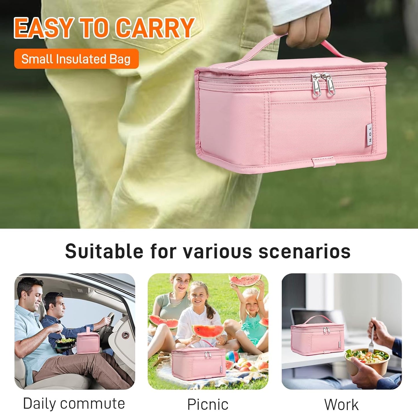 NOL Mini Insulated Lunch Bag for Women Men Kids | Small Leakproof Reusable Lunch Tote | Fits 6 Cans 330ml | Thermal Cooler for Work School Picnic Camping, Navy blue