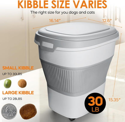 HOYTAMDAR 35lbs Dog Food Storage Container, Collapsible Dog Food Container, Wheels, Handle, Airtight Pet Food Storage Container, Scoop, 2L Small Dry Food Pail For Dog Cat Bird Food