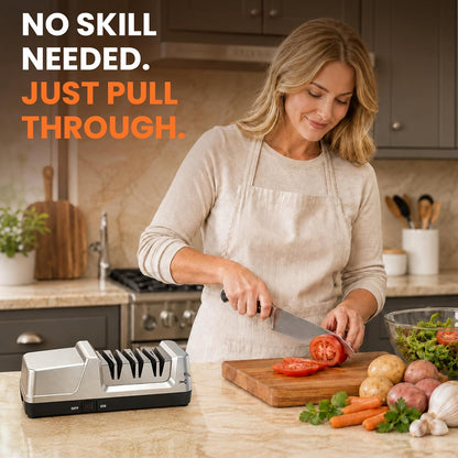 4-in-1 Electric Knife Sharpener for Home Cooks Kitchen (Silver)