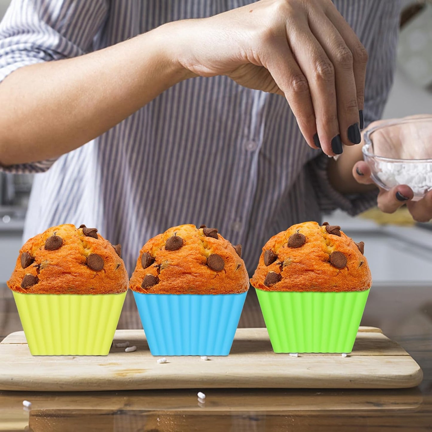 HOMSFOU 18 pack Silicone Cupcake Liners, Reusable Silicone Muffin Cups Silicone Cupcake Molds Lunch Box Dividers Rectangular Square, W14403YQ0NJUJRJ2832N