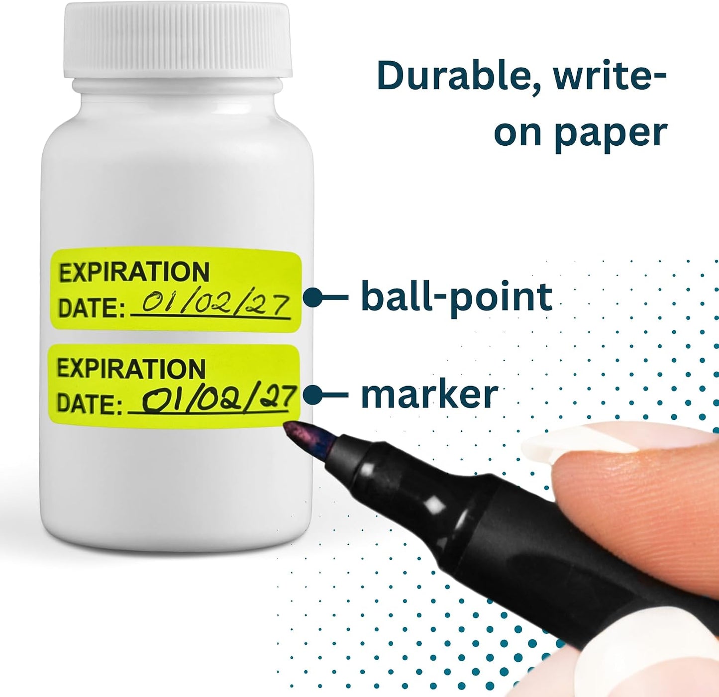 Opened Date Labels for Medical, Food & Lab Use - 800 Fluoro Green Write-on Small Stickers (12mm x 40mm / 0.5" x 1.5") in Dispense Box. Strong Latex-Free Adhesive & Indirect Food/Medical Safe Ink