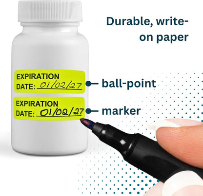 Opened Date Labels for Medical, Food & Lab Use - 800 Fluoro Green Write-on Small Stickers (12mm x 40mm / 0.5" x 1.5") in Dispense Box. Strong Latex-Free Adhesive & Indirect Food/Medical Safe Ink