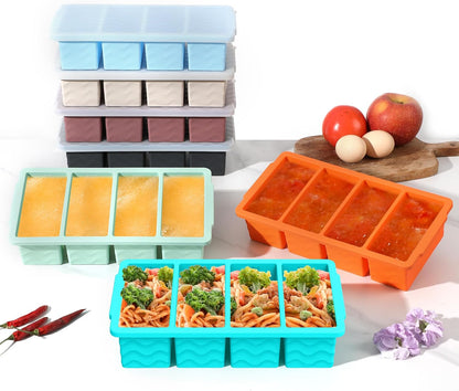 Doasuwish Silicone Freezer Molds for Soup with Lid – 1-Cup Soup Container Style Ice Cube Trays for Freezer, Meal Prep & Food Storage, Freeze 250mL/125mL Portions – 2 Pack