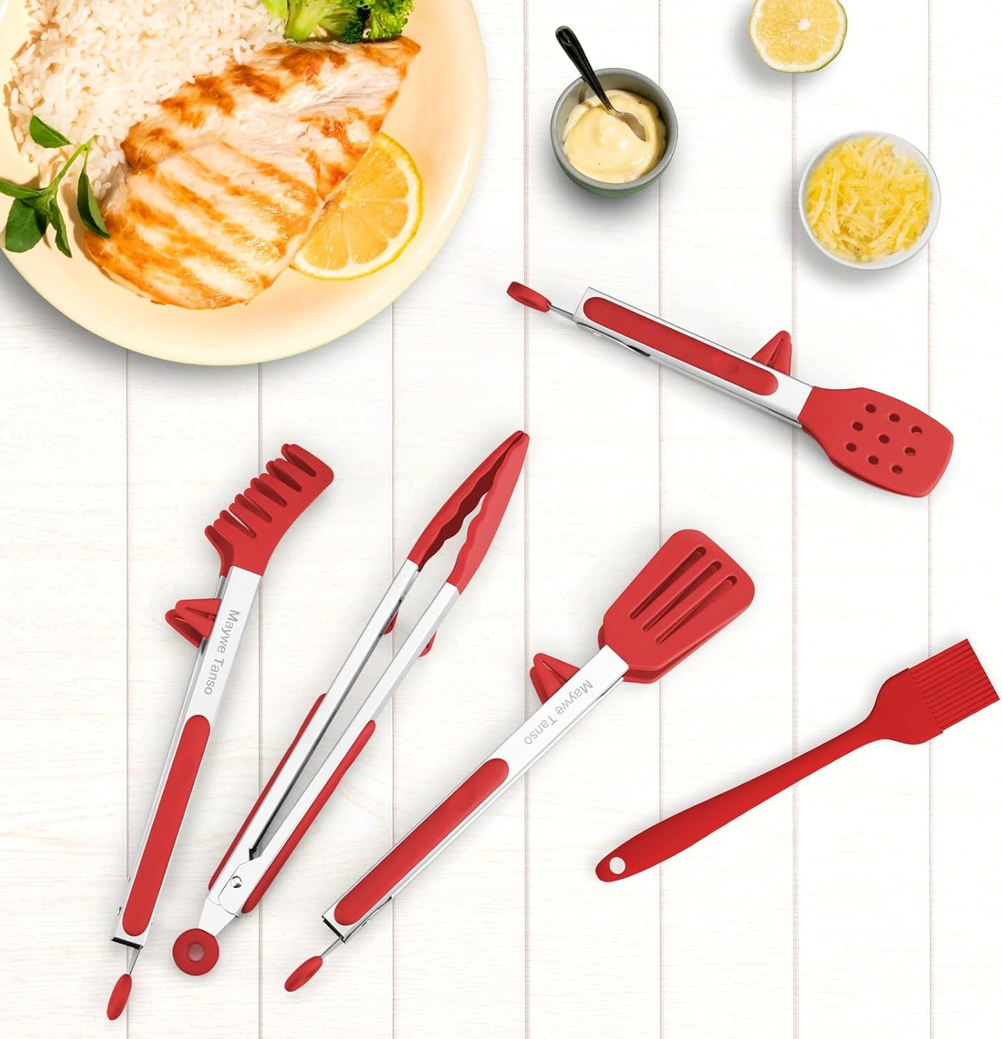 3 Pack Silicone Tongs for Cooking,Maywe Tanso 9 Inch Cooking Kitchen Tongs with Silicone Tips,Nonstick Stainless Steel Tongs for Steak Pie Pizza Pasta Spaghetti Salad BBQ Buffet