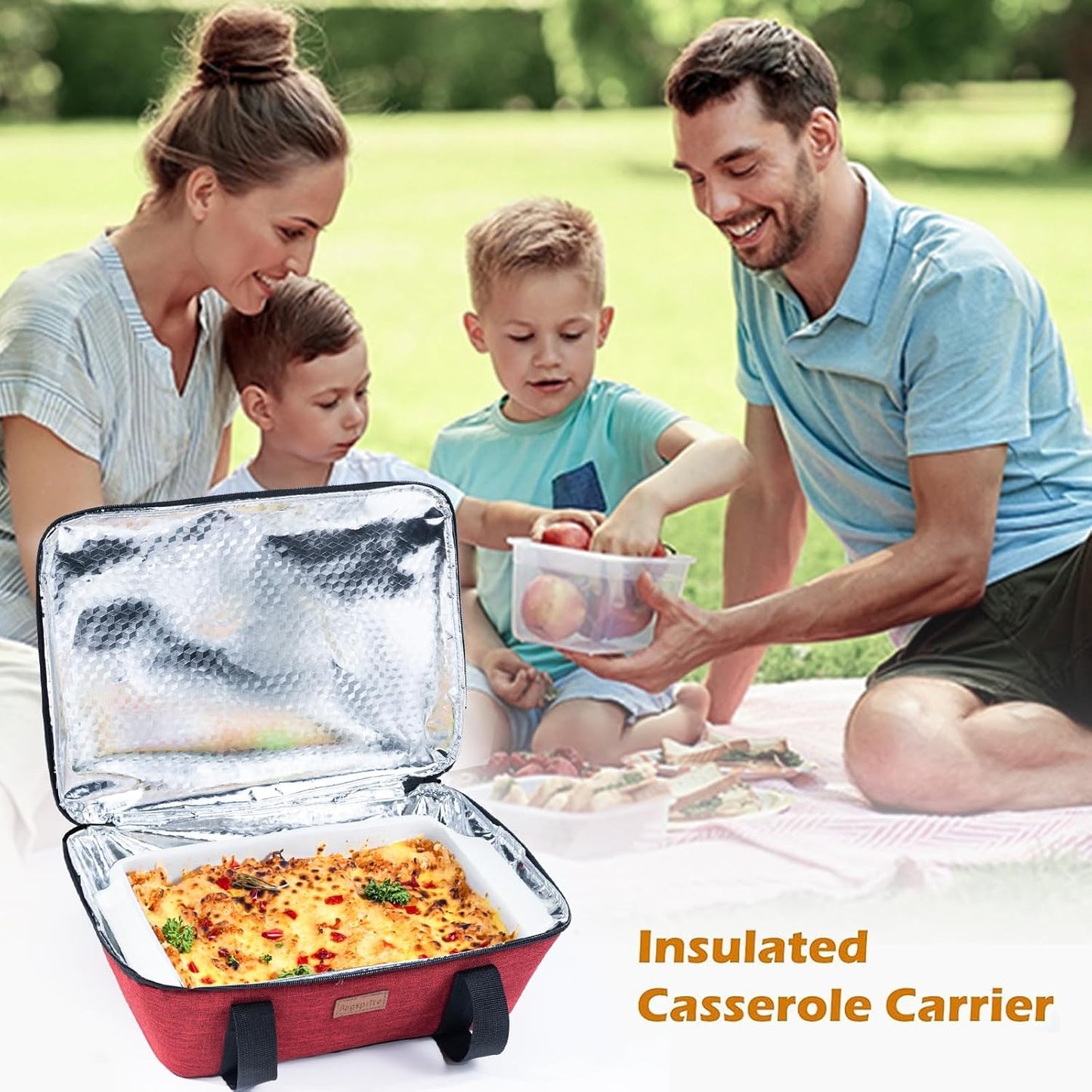 BAGSPRITE Insulated Casserole Carrier for Hot or Cold Food with Heat-resistant Mat, Casserole Dish Carrier Insulated Food Carrier, Hot Food Carrier, Foil Pan Carrier Fits 9" x 13" Baking Dish