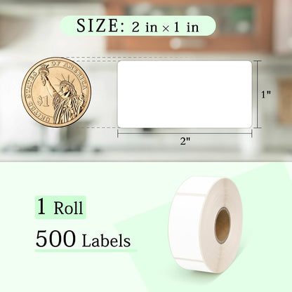 ESSENTIAL 500 Dissolvable Food Labels, 1 x 2 Inch Blank White for Food Storage, Containers, Mason Jars, Freezer(1 Roll - 500 Labels)