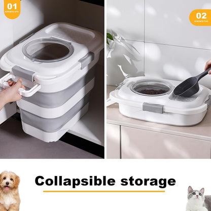 SEWIU Dog Food Storage Container Up to 2pack*20LB,Collapsible Dog Food Container with Travel Silicone Bowl and Scoop for Dog/Cat/Bird Food/Cat litter,Keep Dry Food Fresh,Easy to Move.