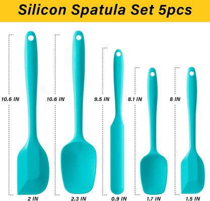 Silicone Spatula Set, 5 Piece Food Grade Rubber Spatulas for Baking, Cooking, and Mixing High Heat Resistant Non Stick Dishwasher Safe BPA-Free (Multicolor)