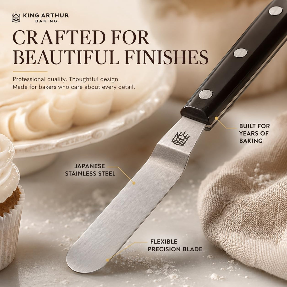 King Arthur Baking Company Offset Spatula, Japanese Stainless Steel, 8-Inch Flexible Blade, For Precise Cake Decorating