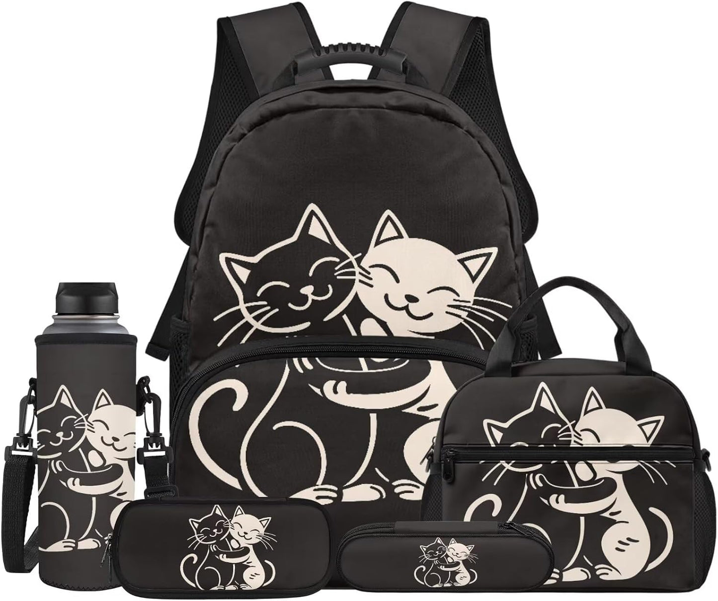 Highland Cow Backpack with Lunch Box Set for Kids Sunflower School Backpack for Girls Boys Back to School Bag Student Travel Backpacks Reusable Utensils Pen Case Water Bottle Bag 5PCS