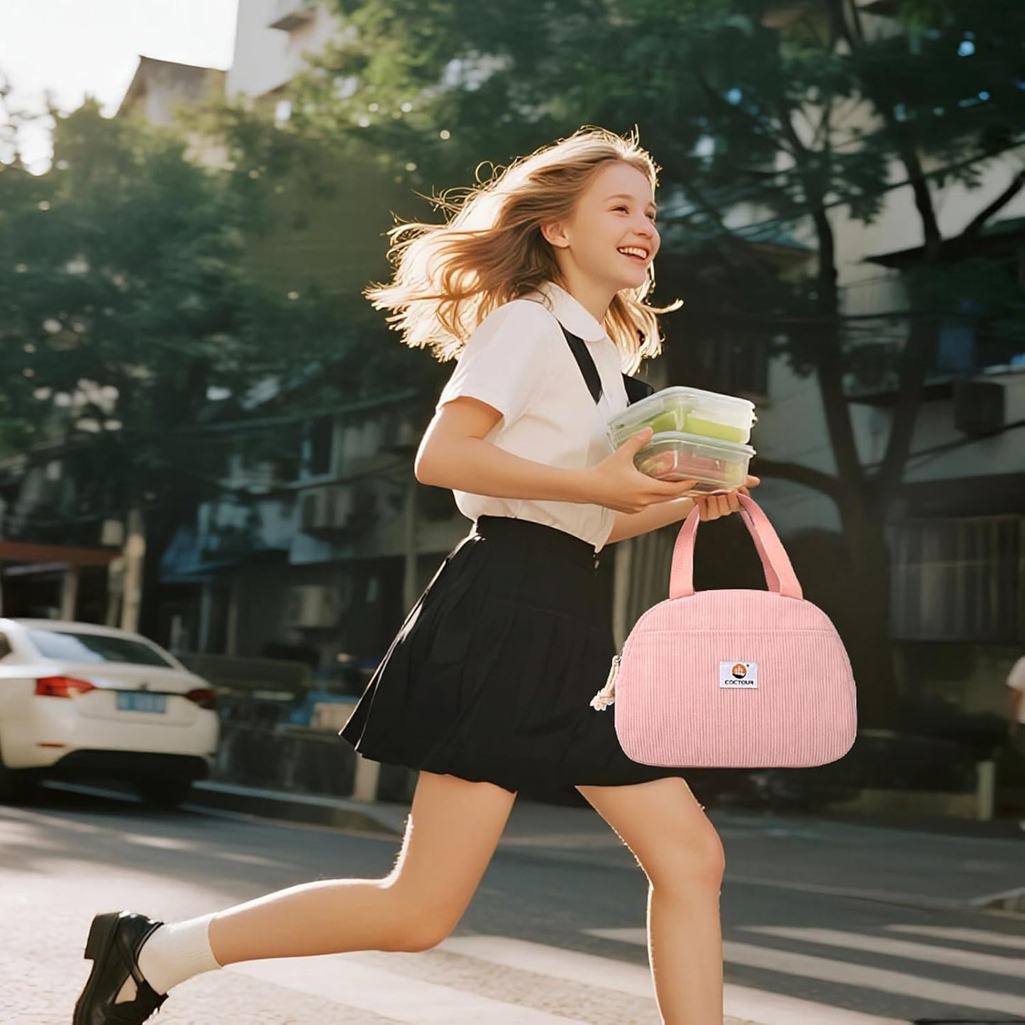 CaCTOUR Lunch Box for Women Girls Teens,Cute Lunch Box Cooler Bag, Portable Insulated Small Lunch Bag Women Reusable Corduroy Lunch Tote for Work/Travel/Picnic/School (Dog Green,Small)