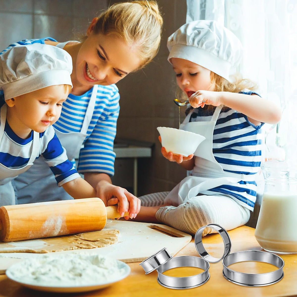 Boao 16 Pcs Cookie Rings for Baking English Muffin Ring Egg Mold, 3 Inch