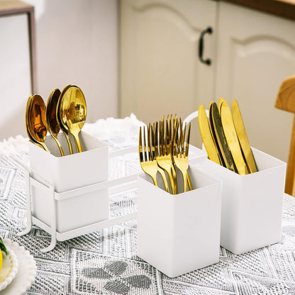 NelyBet Utensil Holder Silverware Caddy for Party Countertop, 3pcs Bins Set Silverware Caddy Organizer Holders for Spoon and Fork, White and Black
