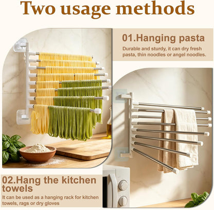 8-Tier Foldable Wall Mounted Noodle Dryer Stand, 180° Swivel