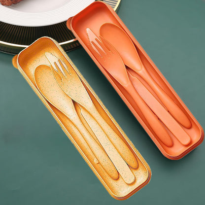 Reusable Travel Utensils Set with Case, 4 Sets Wheat Straw Portable Plastic Fork Spoons Knife Cutlery, Camping Eco-Friendly BPA Free Tableware for Kids Adults Work Picnic or Daily Use (Colorful)