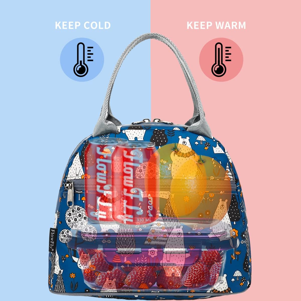 FlowFly Insulated Lunch Cooler Bag - Tote Bag Organizer for Women/Men, Black - Colors B