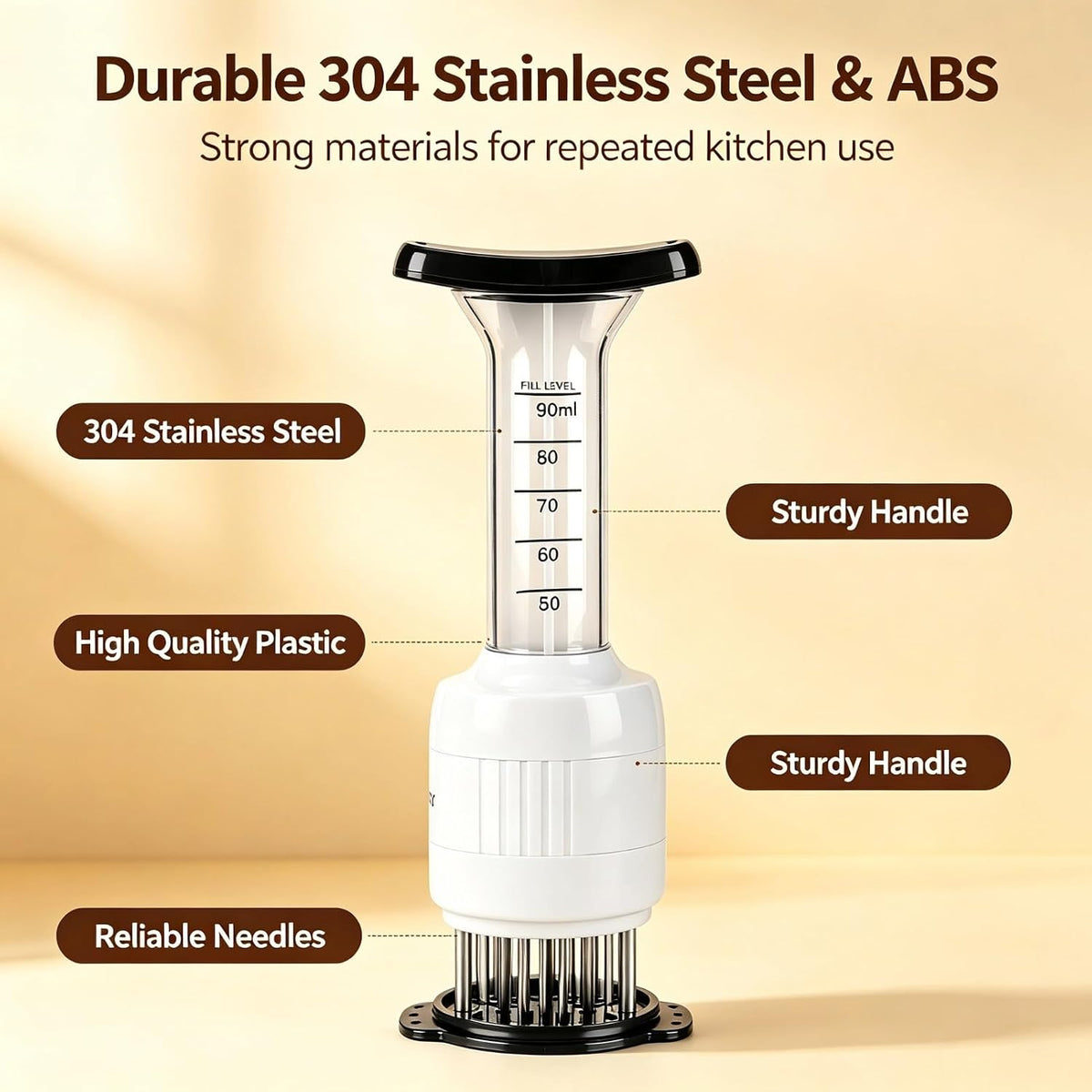 Stainless steel Marinade Meat Injector, Marinade Tenderizer Injector Needle Flavor Syringe Cooking Meat Poultry Turkey Chicken BBQ