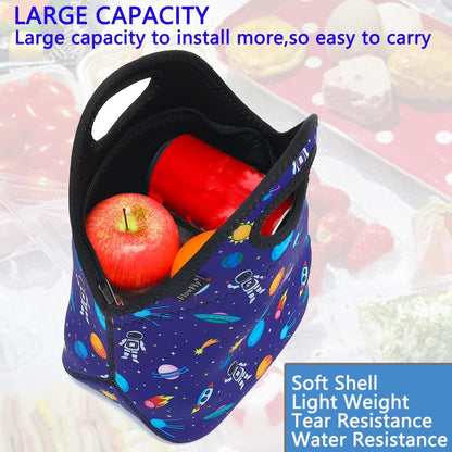 FlowFly Neoprene kids Lunch box Insulated Soft Bag Mini Cooler Thermal Meal Tote Kit for Boys, Girls,Men,Women,School,Work, Office,Black