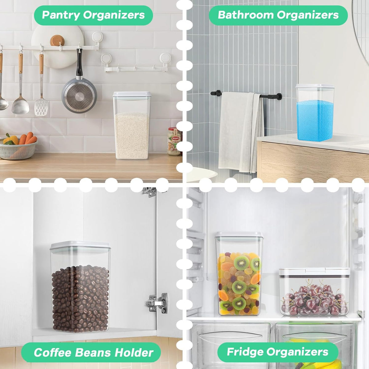 TBMax Large Airtight Food Container 5.28 Qt with Pop Up Lid & Measuring Cup, Ideal for 10 Lbs of Rice or 7 Lbs of Flour, Square Short Food Storage Bin for Kitchen Pantry and Drawer Organization