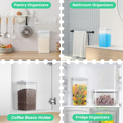 TBMax Large Airtight Food Container 5.28 Qt with Pop Up Lid & Measuring Cup, Ideal for 10 Lbs of Rice or 7 Lbs of Flour, Square Short Food Storage Bin for Kitchen Pantry and Drawer Organization