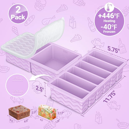 4-Pack Silicone Freezer Trays with Lid,2*【2 Large 2-Cup(500ml)&6 Small 1/2-Cup(125ml)】Soup Freezer Container Molds,Ice Cube Tray For Meal Prep&Freezing Soup,Stews,Sauces,Oven&Dishwasher-Safe