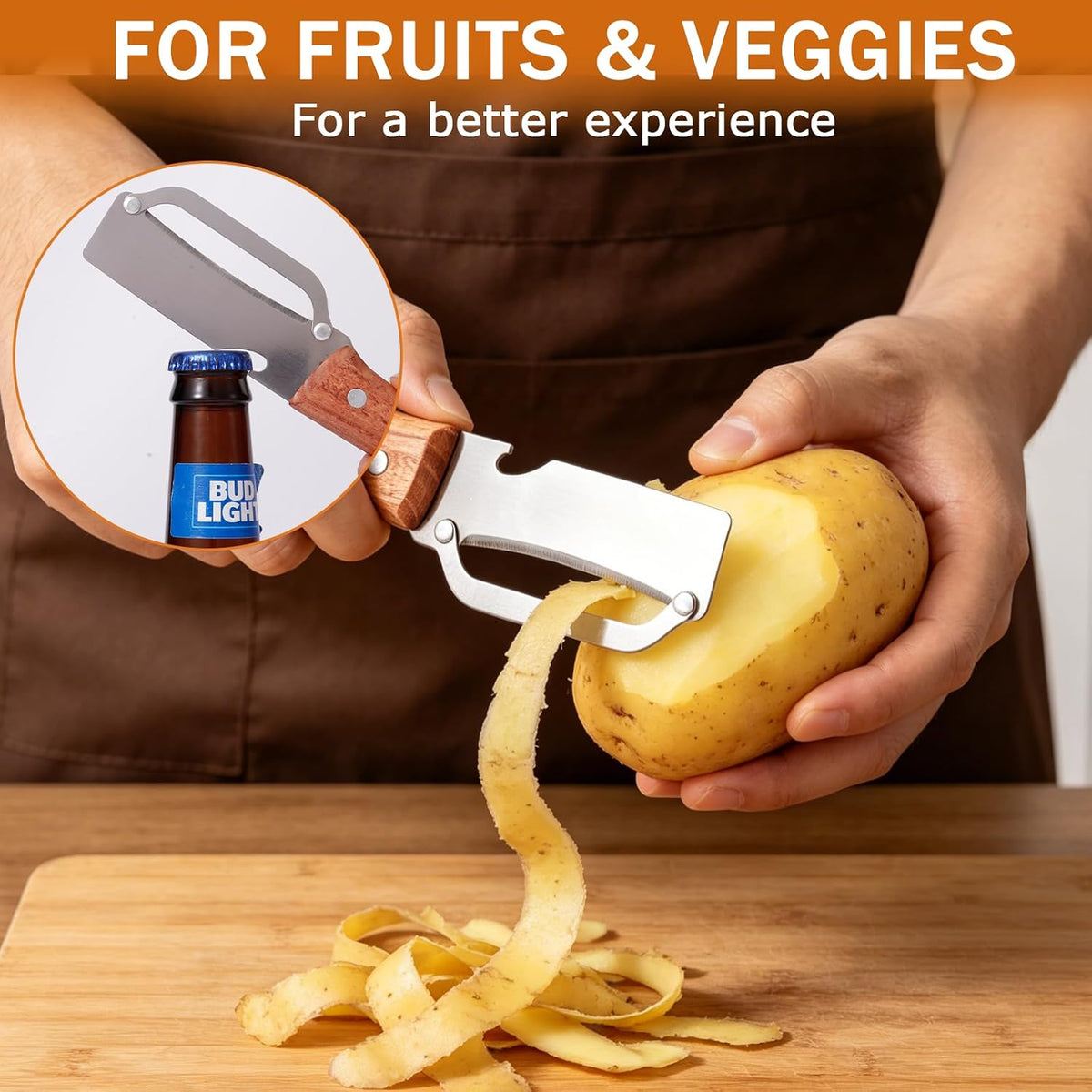 3 PCS Peeler with Wooden Handle, Bottle Opener, Vegetable Fruit Skin Peeling, Stainless Steel Blade Kitchen Tool