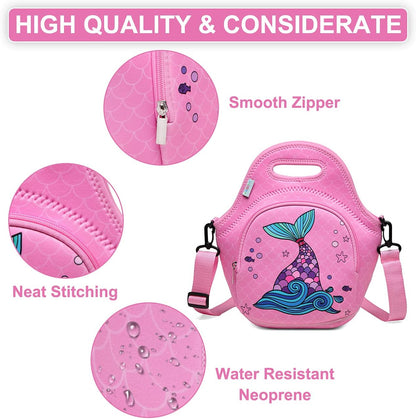 VASCHY Lunch Bag for Kids, Insulated Neoprene Lightweight Lunch Box Bag for Children Boys and Girls School Daycare Kindergarten Dinosaur
