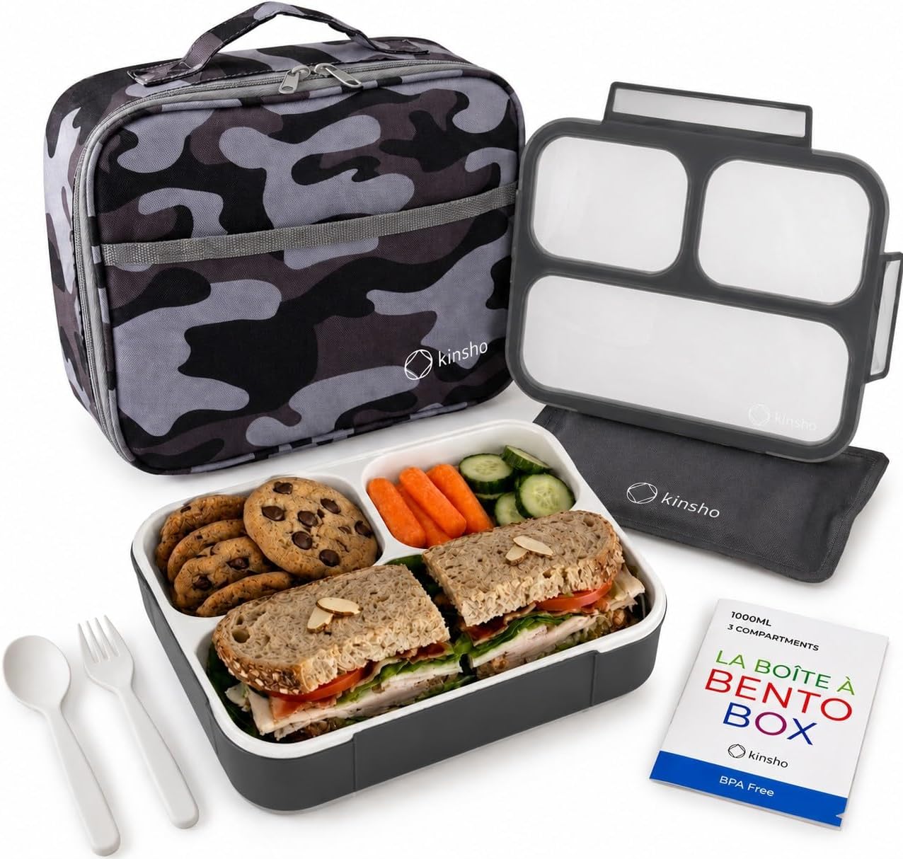 kinsho Lunch Box for Kids Boys Girls - Bento Box Set with Insulated Bag and Ice Pack, 6 Compartment Leak Proof Food Container, BPA-Free, Microwave Safe, Ideal for School & Work, Teal
