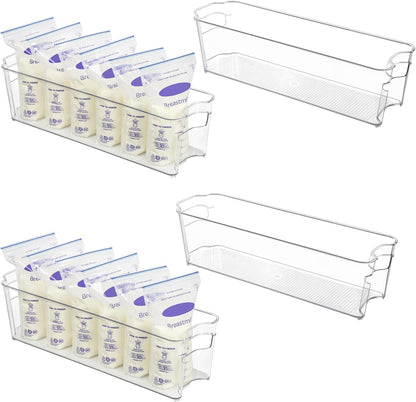Vtopmart Breastmilk Storage Container 4PCS Set, Clear Freezer and Fridge Organizer Bins, Plastic Storage Bins for Breast Milk, Baby Pouches, Formula, Bottles and Yogurts, 4.3’’ Width, 14.7" Long