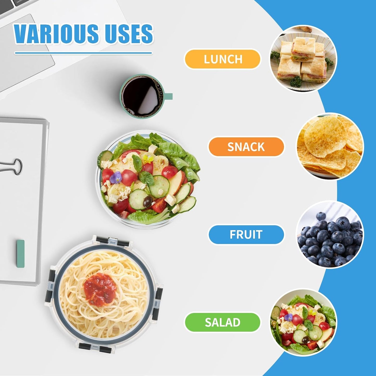 GULFLIN 12 Pack 22oz Glass Meal Prep Containers, Food Storage Containers with Lids, Air-Tight, Leak-Resistant, Freezer to Microwave Safe - Grey Set